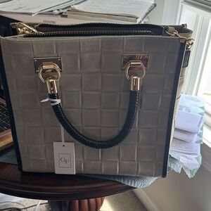 Chic Gray Satchel with Gold Accents